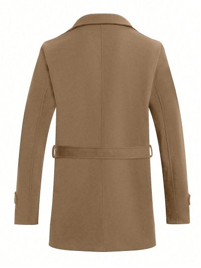 Manfinity Men's Plus Size Lapel Collar Long Sleeve Woolen Coat