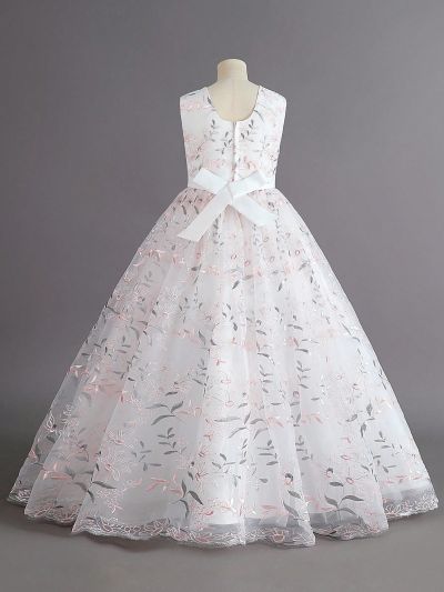 Tween Girl's Romantic Embroidered Floral Gorgeous Princess Dress, Perfect For Wedding, Flower Girl, Host, Party, Birthday Celebration