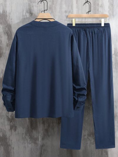 Manfinity Homme Men's Drop Shoulder Long Sleeve Shirt And Pants Two Piece Set