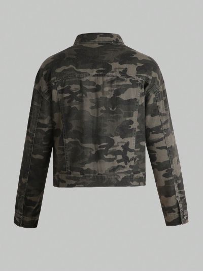 Teen Boy Camo Print Flap Detail Denim Jacket