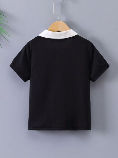 SHEIN Toddler Boys' Striped Patchwork Polo Shirt