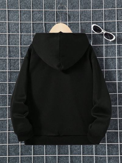 SHEIN Tween Boy Casual Printed Hoodie With Long Sleeve And Slogan Design, Suitable For Autumn And Winter