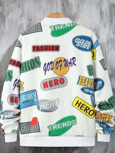 Manfinity Men's Letter Print Button-down Jacket