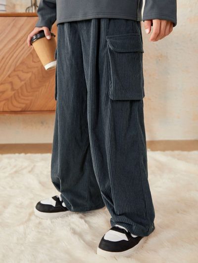 SHEIN Tween Boy Flap Pocket Side Cord Pants