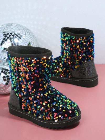 Girls Sequin Decor Snow Boots