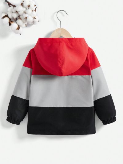 SHEIN Toddler Boys' Multicolor Dinosaur Patchwork Hooded Long Sleeve Coat For Autumn And Winter