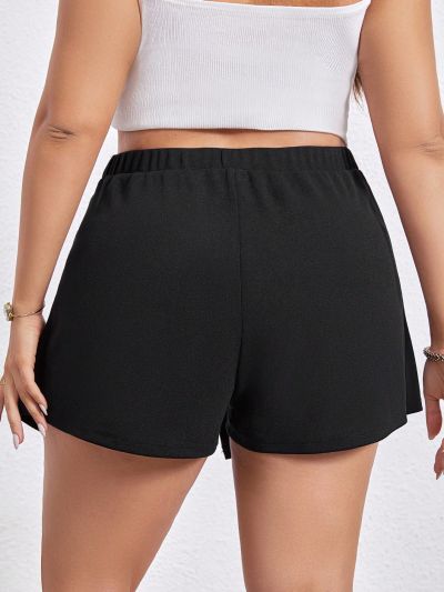 SHEIN CURVE+ Plus Size High Waisted Black Skorts With O-Ring Detail And Asymmetrical Hemline