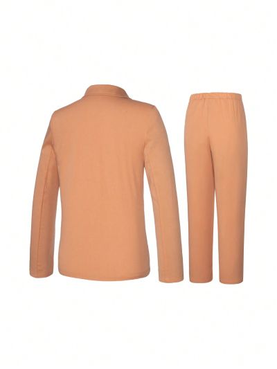 2pcs Teenagers' High-end Slim Fit Suit, Including Long-sleeved Blazer And Comfortable Pants, British Style, Autumn