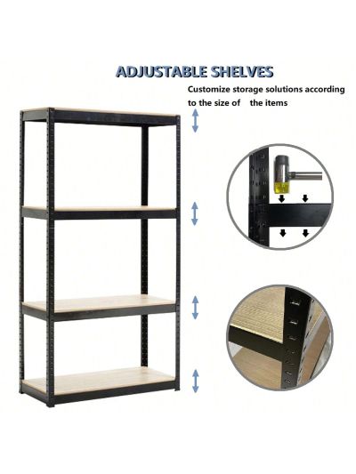 OSQI Storage Shelves - 4 Tier Adjustable Garage Storage Shelving, Heavy Duty Metal Storage Utility Rack Shelf Unit for Warehouse Pantry Closet Kitchen, 23.6" x 15.7" x 47.2", Black
