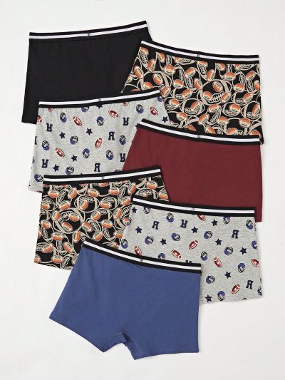 Teen Boys' Comfortable 7pcs/Set Rugby Print Sport Style Boxer Shorts
