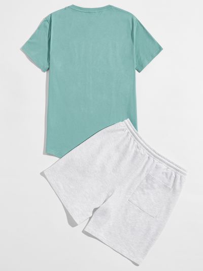 Manfinity Men Letter Graphic Tee and Slant Pocket Track Shorts Set