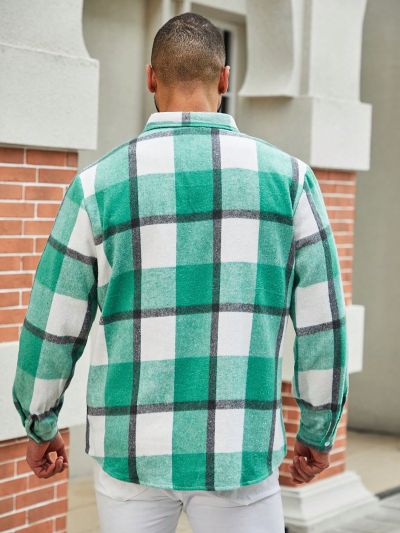 Manfinity RSRT Men's Plus Size Plaid Color Block Long Sleeve Shirt