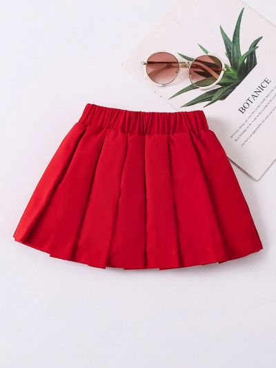 SHEIN Kids EVRYDAY Young Girls' Solid Color Pleated Skirt