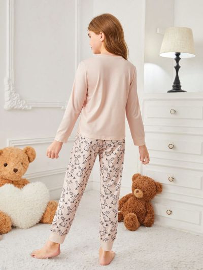 Tween Girls Rabbit & Butterfly Print Homewear Set