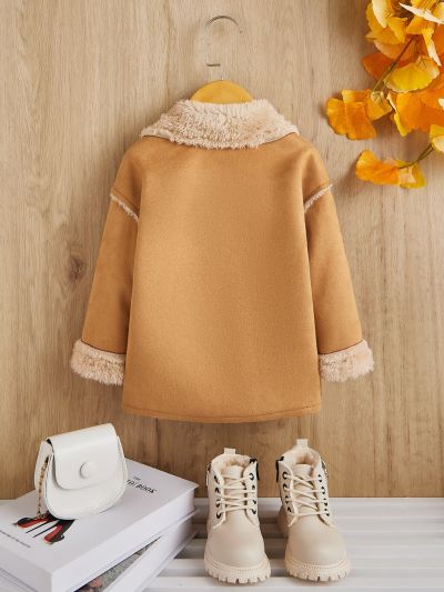 SHEIN Baby Double Breasted Teddy Lined Coat Without Sweater