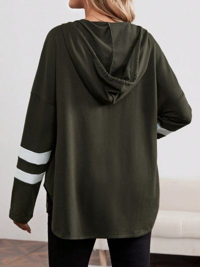 SHEIN Women's V-neck drawstring double stripe embellished long-sleeved T-shirt