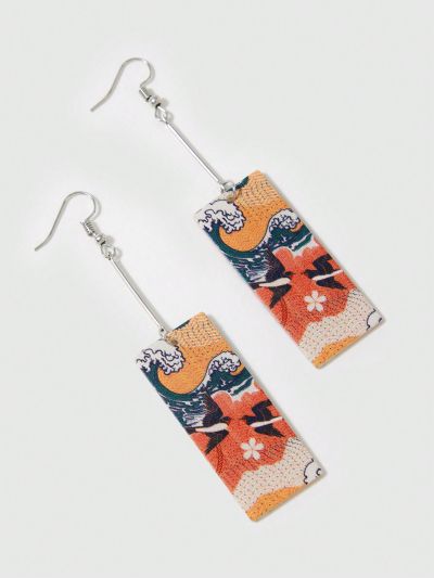Fujiwara08 2pcs Swallow & Ocean Wave Hand Painted Drop Earrings