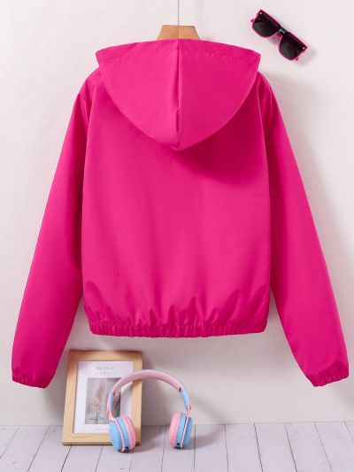 Teenage Girls' Letter Printed Zipper Front Hooded Jacket