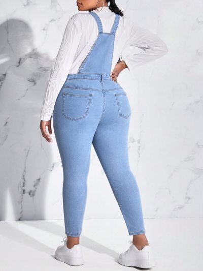 SHEIN Plus Ripped Denim Overalls Without Tee