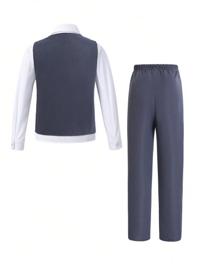 Tween Boy's Gentleman Style 2pcs Set, Dark Grey Double Breasted Vest And Pants, Suitable For Birthday Parties, Evening Events, Performances, Weddings And Festivals