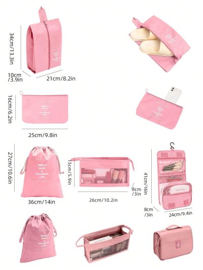 9pcs Slogan Graphic Travel Storage Bag, Modern Polyester Clothes Storage Bag For Travel, Outdoor