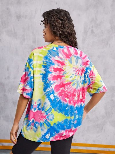 SHEIN Teen Girl Knit Tie Dye Print Casual Short Sleeve T-Shirt