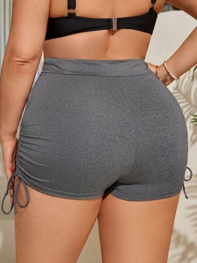 SHEIN Swim SPRTY Plus Size Swim Shorts With Drawstring, Side Pockets And Slanted Hem