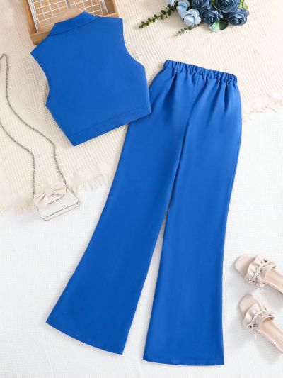 Teenage Girl's Suit Collar Vest And Bell-Bottom Trousers Two-Piece