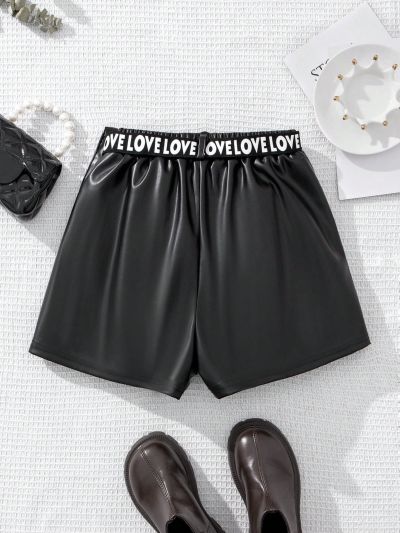 SHEIN Kids HYPEME Tween Girl Slant Pocket PU Leather Shorts With Belt Bag
