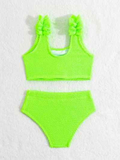 Baby Girl Ruffled Texture Decor Bikini Swimwear Set, 2pcs