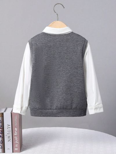 SHEIN Boys' College Style 2 In 1 Sweatshirt With Bowtie Decorated Stand Collar