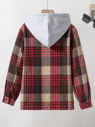 Boys' Plaid Hooded Jacket With Pocket Detail