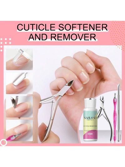 SAVILAND Cuticle Remover Kit - 2.03 OZ Cuticle Remover Liquid Cream with Cuticle Trimmer, Cuticle Nipper and Cuticle Pusher for Professional Nail Manicure