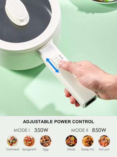 Yabano Electric Pot, 850W Non-Stick Electric Hot Pot with Steamer,1.5L Noodles Cooker with Dual Power Control, Portable Pot For Dorm, Office, Travel with Silicone Spatula Included