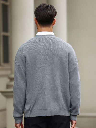 Manfinity Homme Men's Solid Color Oversized Cardigan With Long Sleeves And Drop Shoulder