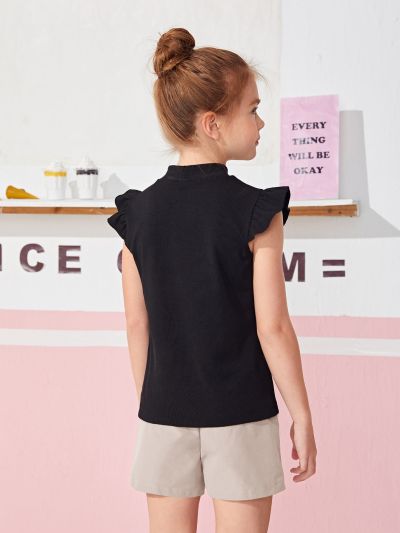 Girls Ruffle Trim Top & Paperbag Waist Belted Shorts