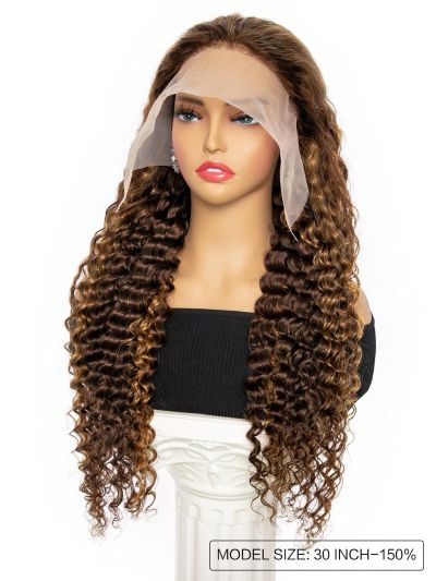 Transparent Lace Ombre Honey Blonde Piano Color Deep Wave 13*6  Lace Front Wigs Highlight 4/27# Human Hair Wig Pre Plucked For Women