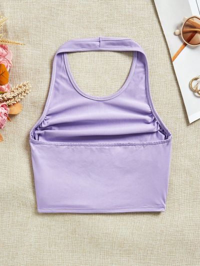 SHEIN Teenage Girls' Knit Solid Color Halter Neck Slim Fit Casual Vest