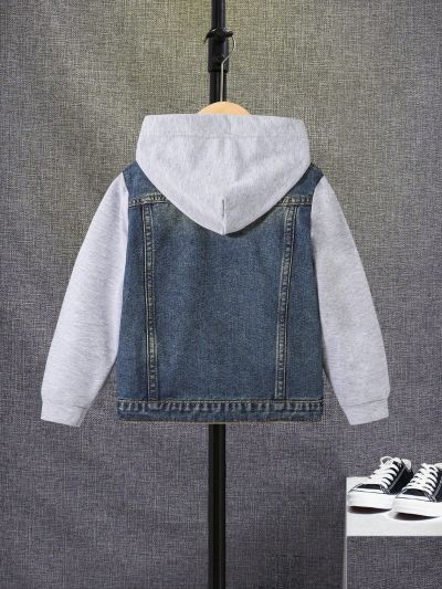 SHEIN Young Boy Flap Pocket Hooded 2 In 1 Denim Jacket Without Tee