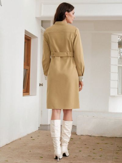 Anewsta Women's Windbreaker Coat With Front Button Closure And Waist Belt