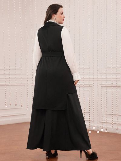 SHEIN Modely Plus Size Belted Vest Blazer With Lapel Collar