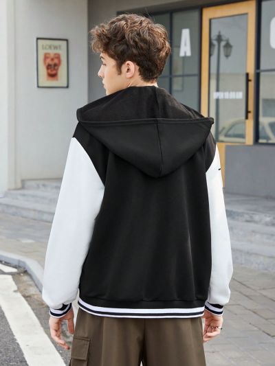 SHEIN Teen Boys' Casual Sports Baseball Jacket With Mixed Color & Letter Prints