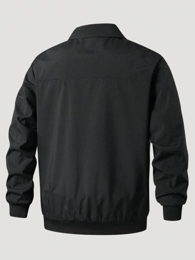 Men's Letter Patch Flap Pocket Zipper Front Jacket