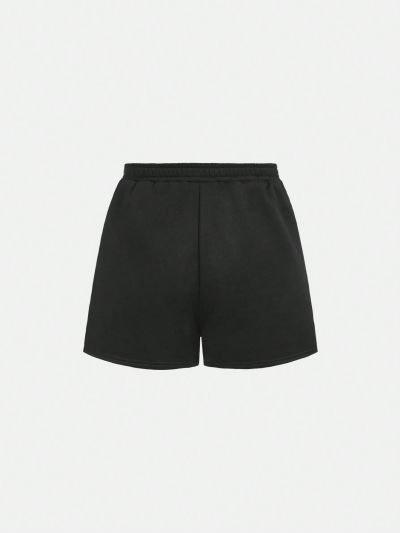 SHEIN Kids EVRYDAY Girls' Knit Letter Print Loose Casual Shorts