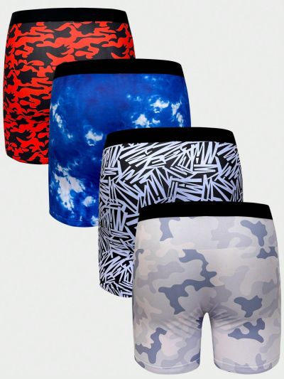 4pcs/Set Men's Printed Boxer Briefs