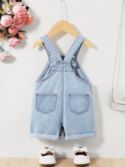 SHEIN Baby Girl Adorable Embroidered Denim Romper