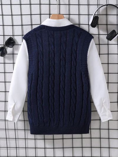 Solid Color Sleeveless Cardigan Vest For Teenage Boys