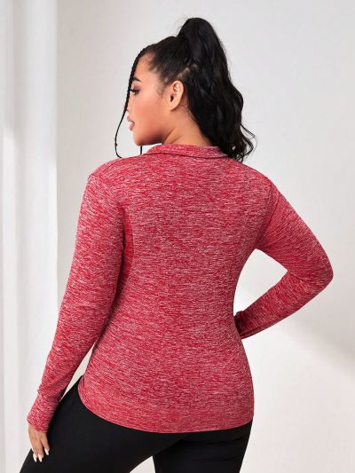 Plus Zip Up Thumbholes Zipper Front Sports Jacket