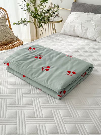 Cherry Pattern Embroidery Quilted Bedspread