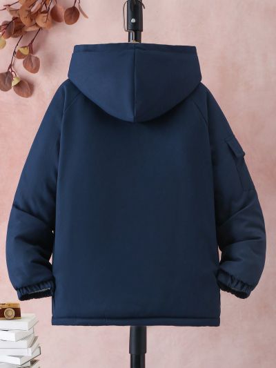 Boys' Hooded Warm Padded Jacket With Multiple Pockets, Winter